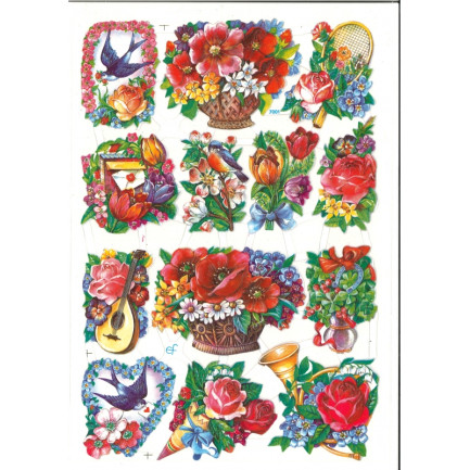 ef-glanzbilder クロモス☆薔薇とポピー つばめ 手紙 ラケット 花柄(Blumen 50er Jahre)☆